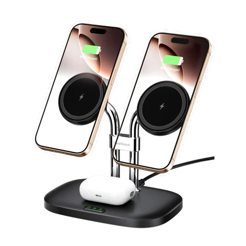 SwanScout Wireless Charger for iPhone 16 15, SwanScout 706M, Dual Magnetic Charger for iPhone 14/13/12 Series, Charging Station for AirPods Pro 2, AirPods 4/3rd (Black)