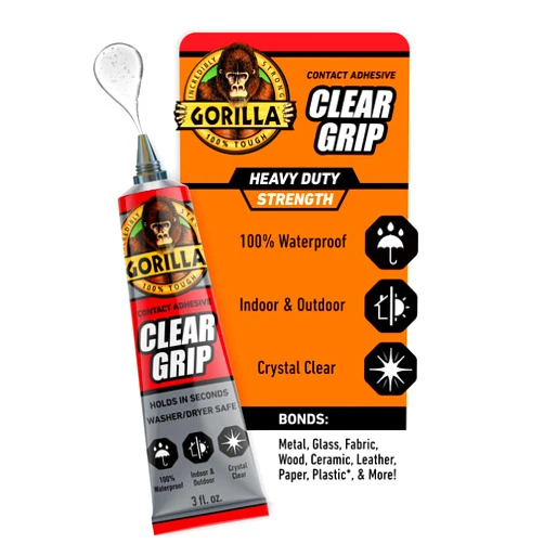 Gorilla Clear Grip Waterproof Contact Adhesive, 3 Ounce Tube, Clear, (Pack of 1)