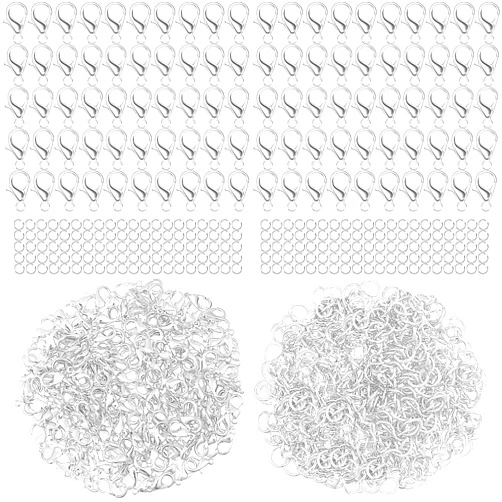 Syhood 600 Pieces Lobster Clasps and Open Jump Rings Set Lobster Claw Clasps for Jewelry Making and Bracelets (Silver)