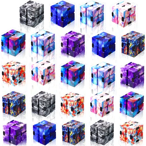 Sumind 24 Pieces Cubes Toys Mini Blocks Cube Bulk Gadget Sensory Toy Hand Held Blocks Finger Gadget Gift for Adults Anxiety Stress Relief Game(Starry Style)