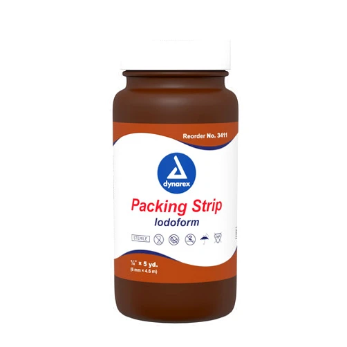 Dynarex 3411 Plain Packing Strip, Sterile Wound Care, 100% Cotton Woven Packing Strip, with Iodoform, Soft & Absorbent, 1/4