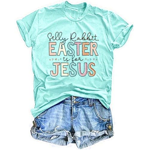 MEESHEEP Easter Tshirt Women Silly Rabbit Easter is for Jesus Graphic Shirt Christian Tee Jesus Top