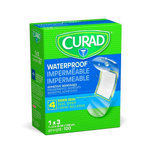 Medline CURAD Plastic Waterproof Adhesive Bandage for First Aid, Sterile, Beige Color, 1 x 3 Inches, 100 Count