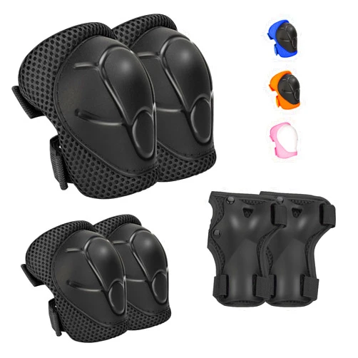 ZLEIOUY Kids Protective Gear Set - Knee Pads Elbow Pads with Wrist Guards for Ages 3-12 | 3-in-1 Safety Protective Gear for Skating, Cycling, Biking, Roller Skates, Scooters (Black, ‎S(3-7Years))