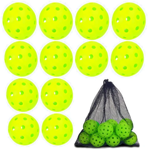 YOIYINI 12Pcs Outdoor Pickleball Balls,40 Holes Pickleball Balls with Drawstring Mesh Bag,Fluorescent Green Outdoor Pickleballs are Suitable for All Types of Pickleball Paddles
