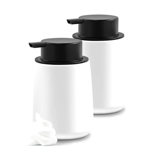 WEARTER 2 Pack Foaming Soap Dispenser Foam Hand Soap Dispenser for Kitchen, 12 Oz Modern Ceramic Hand and Dish Foaming Pump Bottle, Refillable Lotion Liquid Foam Pump Bathroom Dispensers,White