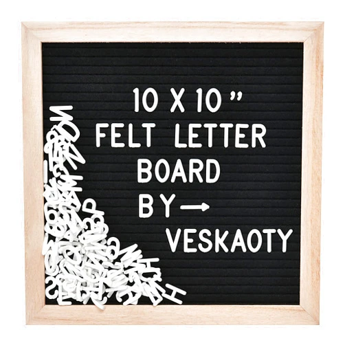 Veskaoty Felt Letter Board with 294 Letters, Numbers & Symbols - 10 x 10 inch Changeable Message Board with Wooden Frame Wall Mount Hook, (Black Board & Wood Frame)