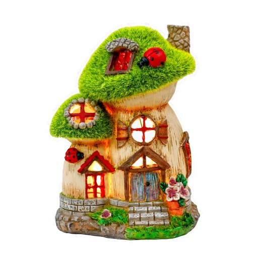 TERESA'S COLLECTIONS Mushroom Garden Statues with Outdoor Solar Light, Green Flocked Christmas Decorations for Home, Resin Fairy House Accessories Outdoor Decor Yard Thanksgiving Gifts for Mom, 8“