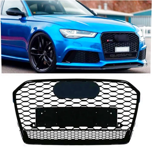AutoJoy Club Front Bumper Grille Compatible with 2016 2017 2018 Au/di A6 C7 S6 Grill Honeycomb RS6 Style Mesh Gloss Black