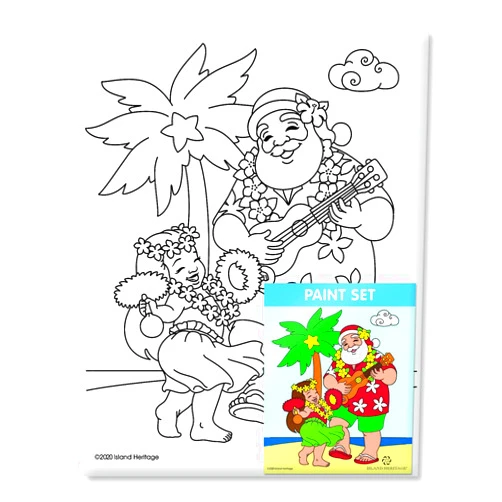 Welcome to the Islands Hawaiian Childrens Canvas & Paint Set Mele Dancer and Santa
