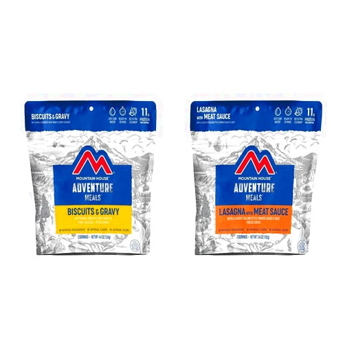 Mountain House Biscuits & Gravy and Lasagna with Meat Sauce | Freeze Dried Backpacking & Camping Food |2 Servings Each