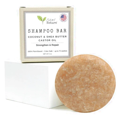 /liv/ Nature Shampoo Bar | Strengthen and Repair Dry Hair | Castor Oil, Shea Butter, Rice Protein |Travel Essential | Made in USA | Coconut Scent 1-pk
