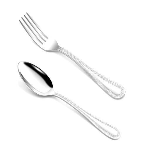 HaWare 24-Piece Forks and Spoons Silverware set, Stainless Steel Flatware with Pearled Edge for Home/Kitchen, Include 12 Dinner Forks(7.9in) and 12 Dinner Spoons(7.9in), Dishwasher Safe