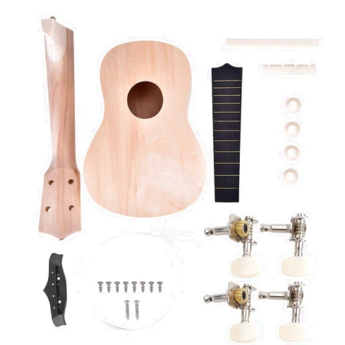 Buachois DIY Ukelele Kit, Unfinished 21in Basswood Wooden 4 String Ukulele Building Kit Instrument,with 28 Pieces Accessories for all DIY Guitar needs,Build Your Own Ukelele,for Kids, Students, Beginners
