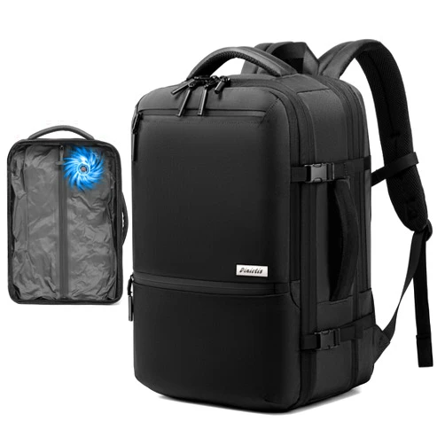 Dinictis Vacuum Seal Travel Backpack 60L Built-in Pump, Expandable Backpack with Vacuum Compression Fits 17 inch Laptop, Water Resistant Carry On Suitcase Luggage for Short Trip and Business-Black
