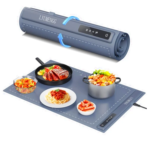 Lyumengg Food Warmer Mat,Heating Pads for Food,Electric Warming Tray with Adjustable Temperature (3 Level),Portable Foldable Silicone Food Warmer Soft Pad for Keeping Dishes Warm at Home Office Or Parties