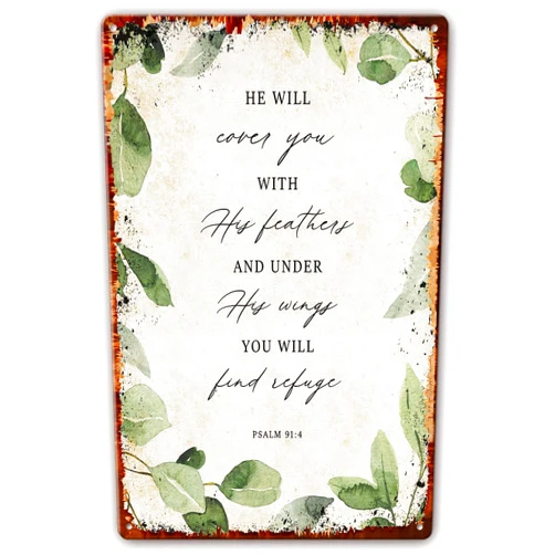 Highuppo Metal Poster Psalm 91 4 He Will Cover You Bible Verse Wall Art Pictures for Bedroom Poster Painting Photo Prints Vertical Home Decorative Artwork Wall Plaque (12x16 in)