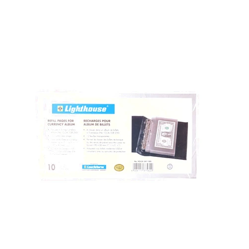 Lighthouse Individual Pocket Currency Album Refill Pages for 3-Ring Binder Pack of 10