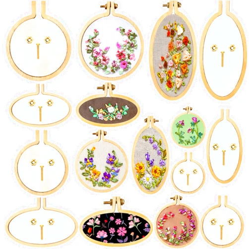 Syhood Mini Embroidery Hoop Wooden Mini Stitch Hoop Mini Ring for DIY Pendant Crafts, Round, Oval Vertical, Oval Horizontal(8 Sets)