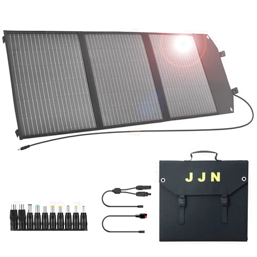 JJN 18V 100W Portable Solar Panel Foldable Solar Panels Bulit-in Charge Controller Mono. Solar Charger with PD 60W USB/Type-C/DC/QC 3.0 for Portable Power Station Outdoor Camping Van RV Trip