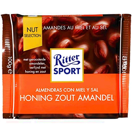 RITTER SPORT - Honey Salt Almonds - 100gr / 3.52oz (Pack of 7 bars)