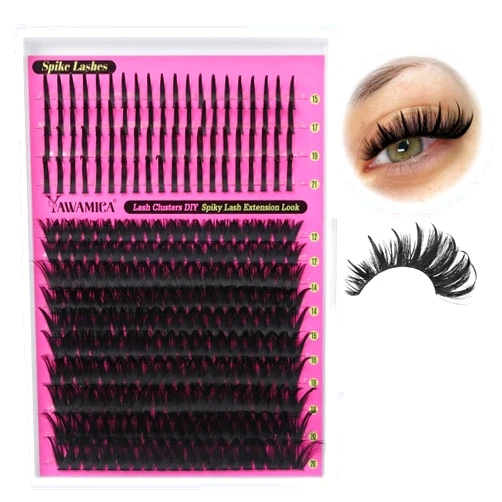 Yawamica 100D Volume Lash Clusters 12-20mm with Spike Individual Lashes 15-21mm DIY Manga Lashes Clusters Wispy Eyelash Clusters D Curl Cluster Eyelash Extensions Fairy Cluster Eyelashes 280pcs