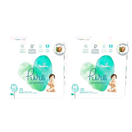 Pampers Diapers Size 3, 26 Count - Pampers Pure Protection Disposable Baby Diapers, Hypoallergenic and Unscented Protection, Jumbo Pack (Packaging & Prints May Vary) (Pack of 2) 26 Count (Pack of 2)