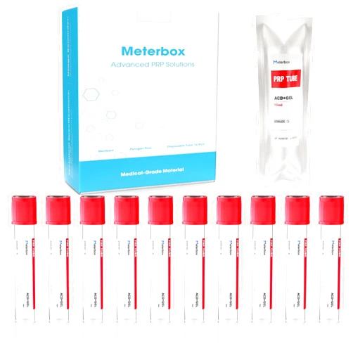 Meterbox 10 mL PRP Tubes, ACD and Gel Glass Tube for PRP Systerm, Individually Wrapped Box of 10, Red Cap