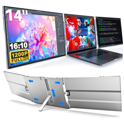 Oiiwak Two Laptop Screen Extender 14 Inch FHD 1200P 16:10 IPS Triple Monitor for 13-16