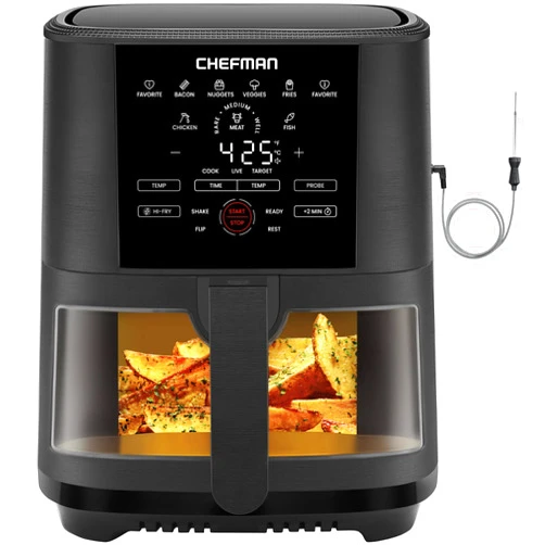 CHEFMAN 5-Quart Digital Air Fryer with Temperature Probe, 8 Customizable Cooking Presets, Large Easy-View Window, Give Your Food an Extra Crispy Finish, Nonstick Dishwasher-Safe Basket & Tray, Black