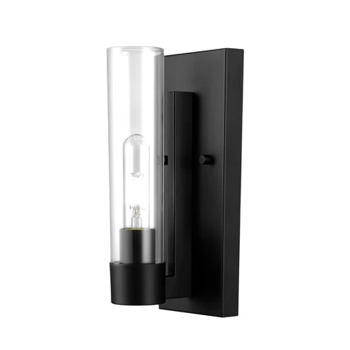Globe Electric 65000104 1-Light Wall Sconce, Matte Black, Clear Glass Shade, Wall Lights for Living Room, Home Décor
