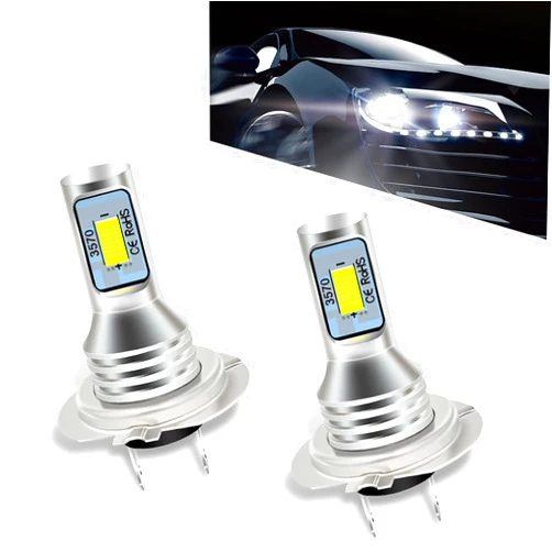 Sumjig 2 PCS H7 Car LED Decoding Fog Light, 3570 2SMD 80W Two-pin High-definition Lens Alloy Shell Brake Light, Multifunctional Lighting Accessories, Compatible with Most Cars, Motorcycles (White)