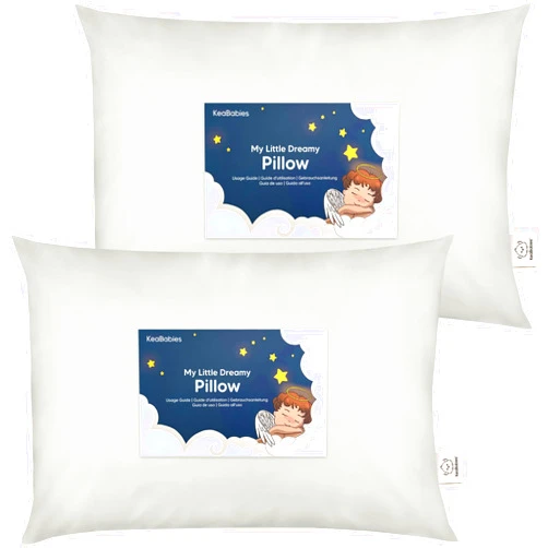 KeaBabies 2-Pack Toddler Pillow 13x18 - Soft Organic Cotton Kids Travel Bed Pillows for Sleeping, School, Nap, Machine Washable, Toddlers 2 to 5, Pillowcase Sold Separately (Pearl Gray)