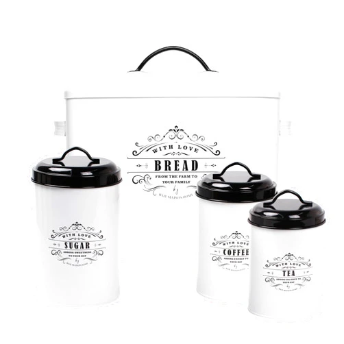 Baie Maison White Farmhouse Bread Box & Canister Set (Bread Box & Canister Set)