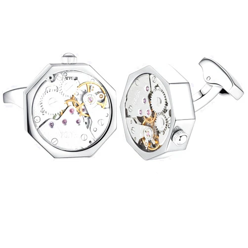 HONEY BEAR Mens Shirt Cufflinks Working Watch Movement for Wedding Business Gift