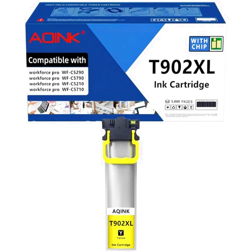 AQINK T902 XL T902XL Ink Cartridge with Latest CHIP Replacement for Epson T902XL Ink Cartridge Compatible with Epson Workforce pro WF-C5290 WF-C5790 WF-C5210 WF-C5710 Printers (Yellow - 1PK)