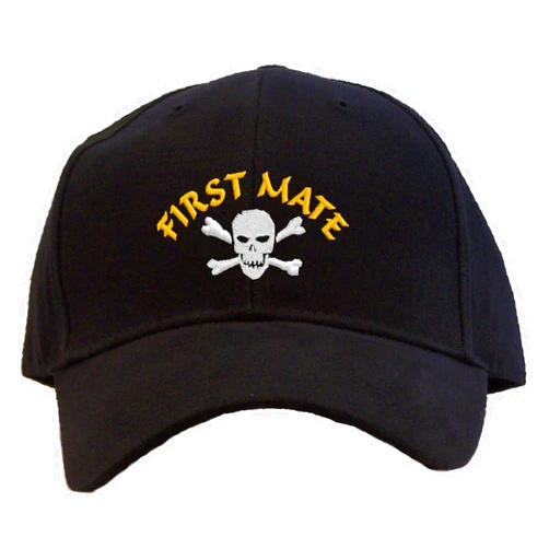 Spiffy Custom Embroidered Caps Pirate First Mate with Skull and Crossbones Embroidered Baseball Cap - Black
