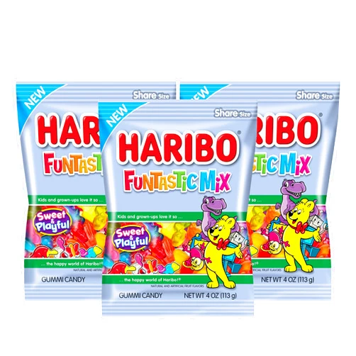 Haribo Funtastic Mix Share Size Gummy Candy-Sweet and Playful- Shapes Include Alligators, Frogs, Planes and Robots. Oodles of Shapes and Flavors!, 4 oz (3 Bags)