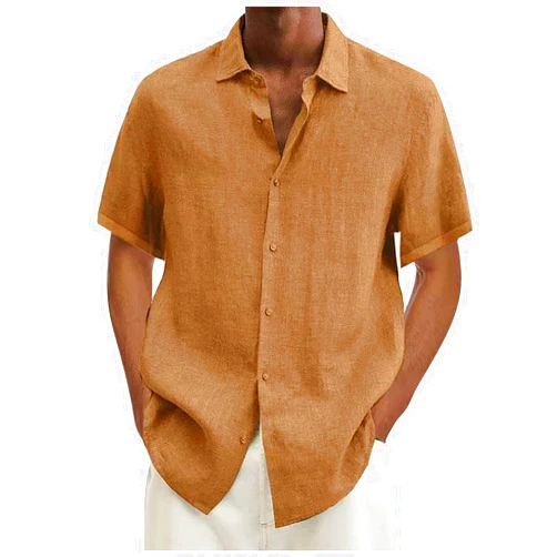 SAXIGOL White Linen Shirt Men Mens T-Shirts,2023 Men's Casual Button-Down Shirts Plus Size Plain Basic Long Sleeve Tshirts 02-khaki XX-Large