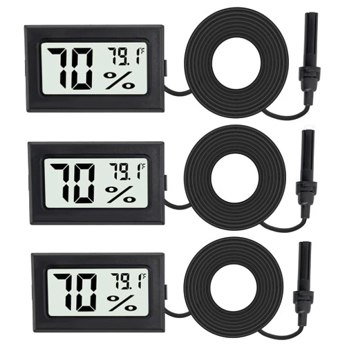 Shutao 3Pcs Fahrenheit Thermometer Hygrometer Mini Digital with Probe Electronic Temperature Humidity Gauge Meters Indoor LCD Display for Humidors,Greenhouse,Garden,Incubator Reptile Terrarium
