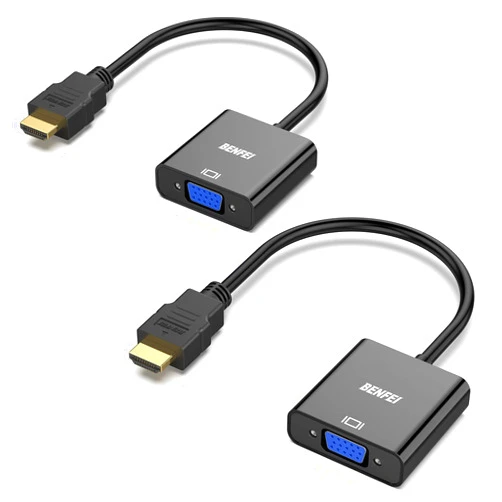 BENFEI HDMI to VGA 2 Pack, Gold-Plated HDMI to VGA Adapter (Male to Female) for Computer, Desktop, Laptop, PC, Monitor, Projector, HDTV, Chromebook, Raspberry Pi, Roku, Xbox and More - Black