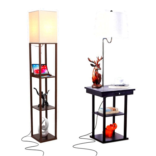 Brightech - Maxwell and Madison Living Room Floor Lamps Set of 2 - Combination Nightstand/End Tables with Attached Lamps for Bedrooms - USB Charging Ports & Electric Outlet - Black