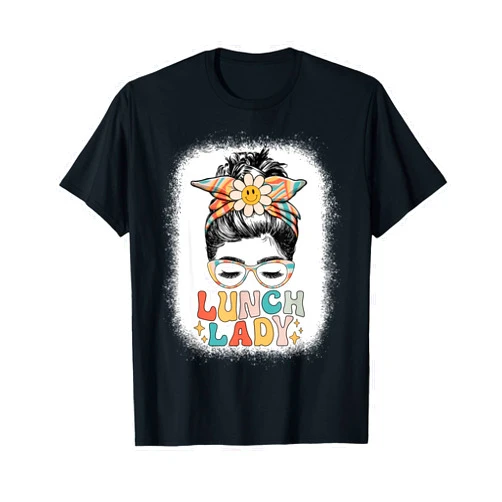 School Lunch Lady Squad - Cafeteria Crew Apparel Lunch Lady Messy Bun Retro Lunch Ladies Squad Cafeteria Crew T-Shirt