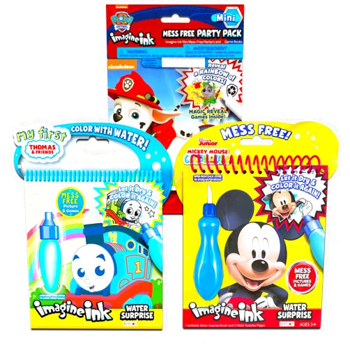 Bendon Water Painting Books Set for Toddlers Kids Ages 3-5 ~ 3 Pack No Mess Paint with Water Books with Water Surprise Brushes Thomas the Train, Mickey Mouse, Paw Patrol