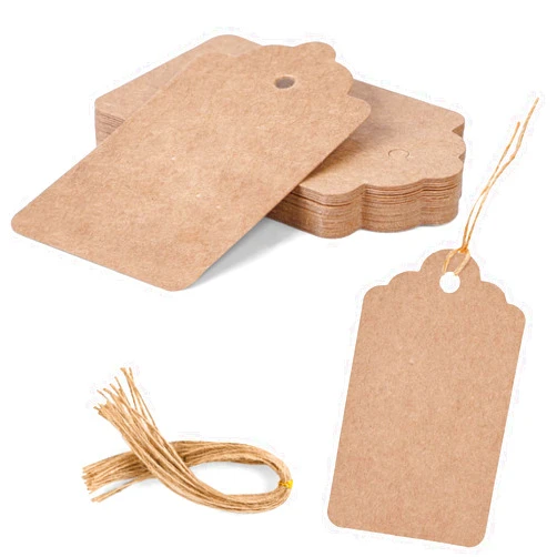 SallyFashion 20PCS Brown Gift Tags, 1.6 x 2.8 Inches Kraft Paper Tags with String Blank Hang Tags for Gifts Arts Crafts Wedding Birthday Holiday