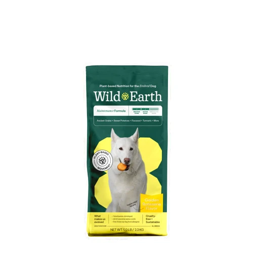 Wild Earth Vegan Dry Dog Food | Plant-Based Maintenance Formula | Vegetarian, Allergy Relief, Veterinarian-Developed for Complete Nutrition | Golden Rotisserie Flavor, 5 Pound Bag