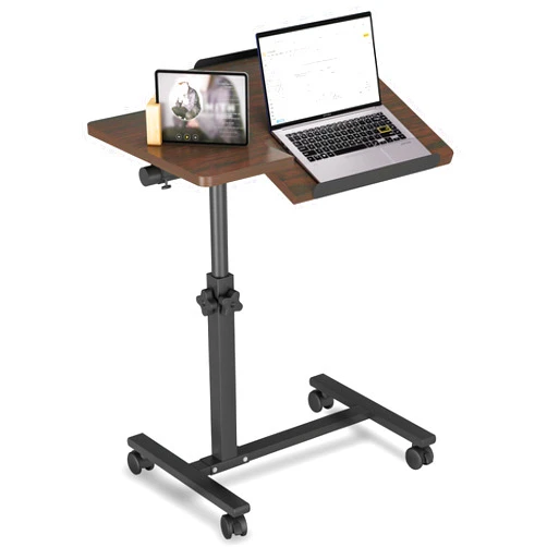 JXINONT Mobile Laptop Stand for Couch Overbed Table with Wheels Adjustable Height Tilting Sofa Laptop Bed Table Rolling Cart Medical Overbed Tables-Brown