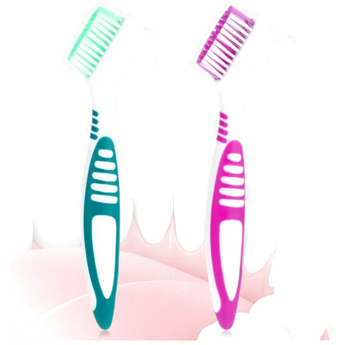 COMNICO Denture Cleaning Brush Set, 2Pcs Premium Hygiene Denture Toothbrushes for Denture Care Multi-Layered Soft Bristles Ergonomic Rubber Handle Top Denture Cleanser Tool
