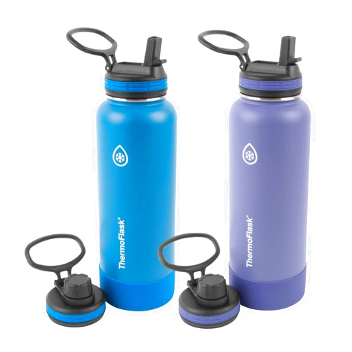 ThermoFlask Bottle with Spout Lid - Stainless Steel Water Bottles with Double-Wall Insulation & BPA-Free Spout Lids - Leak-Proof Reusable Bottles & Lids - 40 oz, Superior Blue / Mauve (2 Pack)