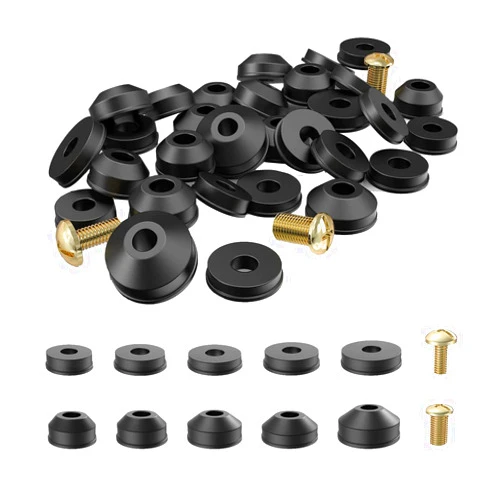 Lizusidtsy 58-Pack Faucet Washers, Flat and Beveled Rubber Faucet Washers and Brass Bibb Screws Assortment, Black